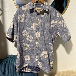 Casual Blue and Cream Floral Button Down Shirt